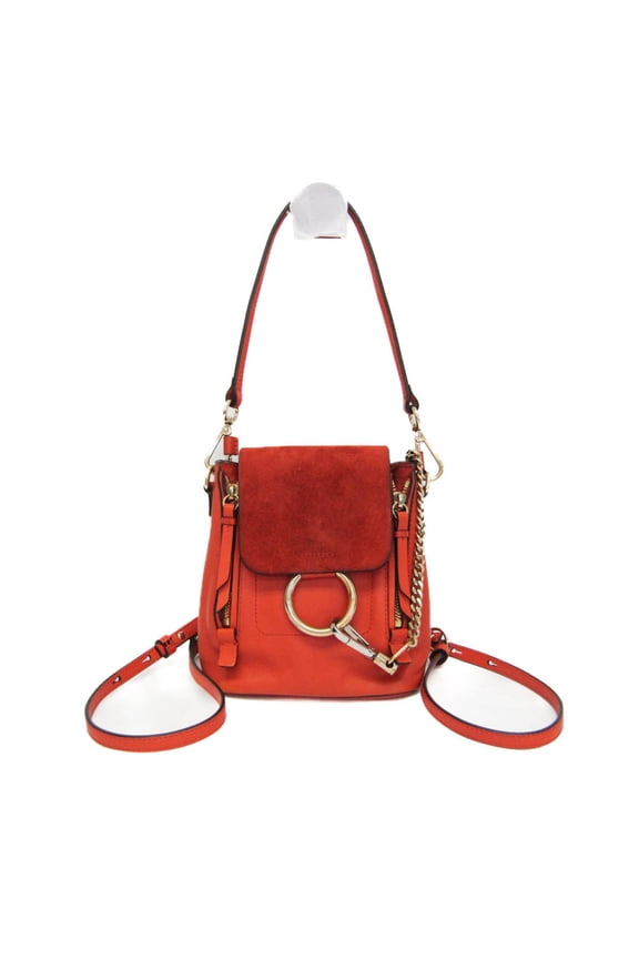 Pre-Owned Chlo Faye Women's Leather,Suede Backpack Orange