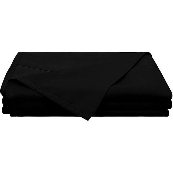 LINEN SHEETS 100% Cotton Twin Flat Sheet Only, Hotel Luxury Top Sheet, 300 TC Cool & Crisp- Black Solid