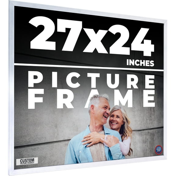27x24 Frame Silver Stainless Steel Solid Wood Picture Frame | 0.75 Inch Moulding Width | Includes