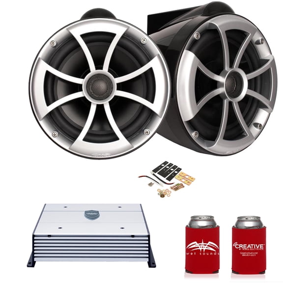 Wet Sounds ICON8B-X 8" Black Tower Speakers with X-Mounts & HTX2 600 Watt Amplifier