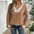 thumbnail image 6 of Womens Long Sleeve Shirts Fall Fashion 2026 Patchwork Button Up V Neck Sweatshirt Casual Pullover Tops (XL, Coffee), 6 of 6