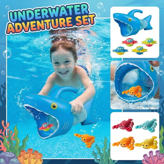Clearance! Kids Bath Toys Fishing Net - Shark Hunt Pool Toy with Sea Animals, Great Water Toy for Toddlers and Bath Play