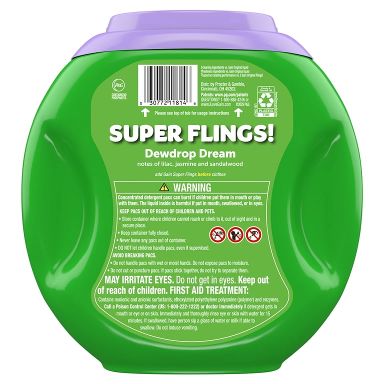 Gain Dewdrop Dream Scent Super-Sized Flings Laundry Detergent Packs 32  Count
