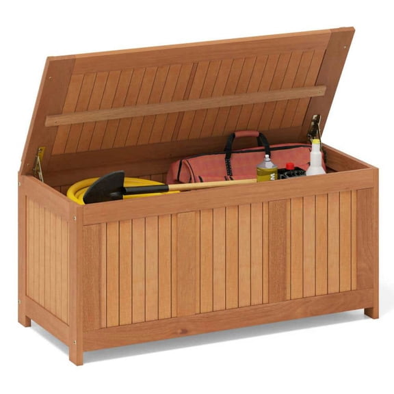 Spaco 58 Gallon 3-in-1 Patio Wood Deck Box with Flip Top, Multipurpose Storage Box with Robust Solid Wood Structure for Outdoor as Backyard, Garden, Patio, Lawn, Brown
