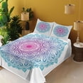 thumbnail image 3 of Ambesonne Mandala Fitted & Top Sheet Set with Shams, Floral Form, White Pink and Blue, 3 of 5