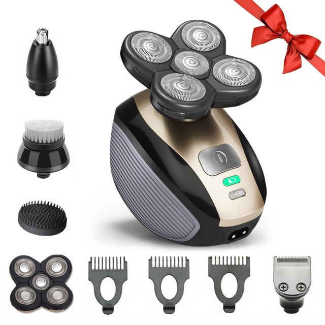 Hugdew Afeitadoras de cabeza para hombres calvos, maquinilla de afeitar eléctrica 5 en 1 con batería recargable, cortapelos, cortapelos de nariz, cepillo de limpieza, administrador de cabello, maquini