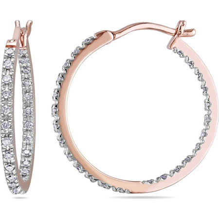 Miabella 1/4 Carat T.W. Diamond 10kt Pink Gold Hoop Earrings