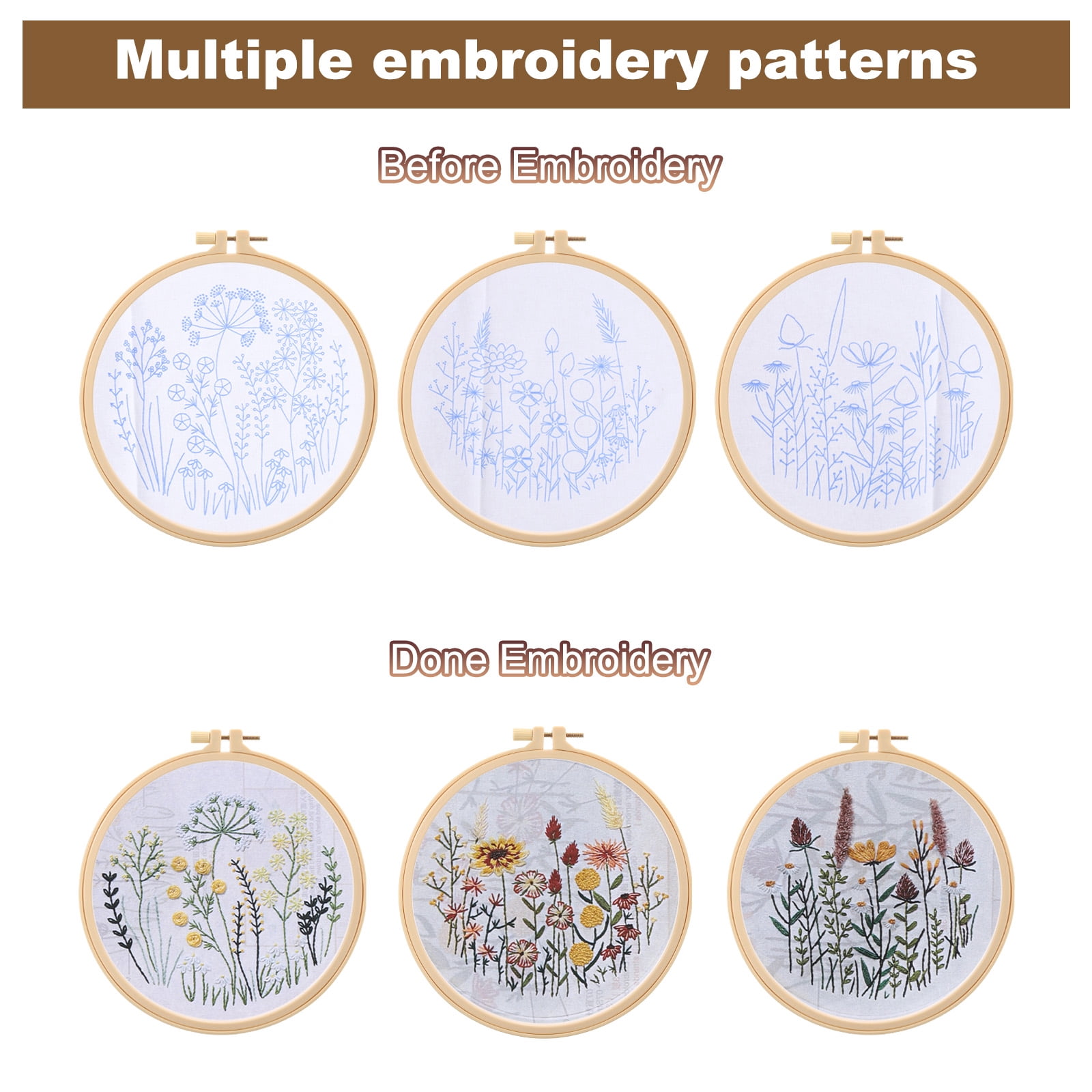 Uxcell Embroidery Kit for Beginners, 3 Sets Beginner Cross Stitching Kits, Flower