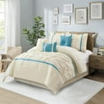 thumbnail image 2 of Nanshing Regala 7 Piece Minimalist Pinch Pleat Comforter Set, Beige Blue, King, 2 of 12