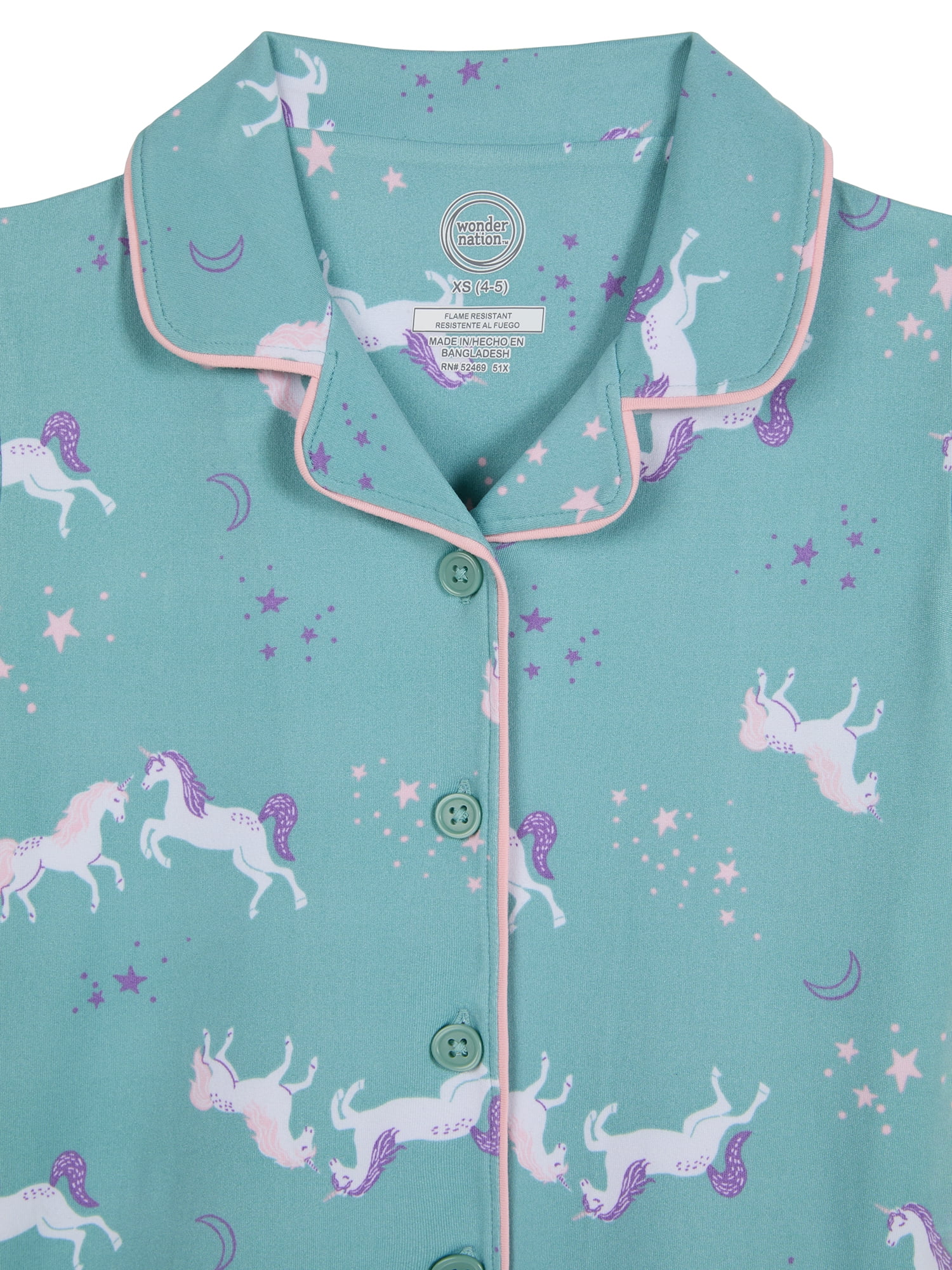 Wonder Nation Girls Button Front Short Sleeve Top & Pant Pajama Set with an Eyemask, 3-Piece, Sizes 4-18 & Plus