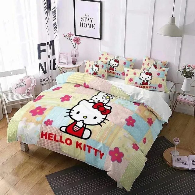 Hot Hello Kitty Comforter Cover Set Bedding Set Digital Printed Bedding Suit EU/US Size Spring Comfortable Household Supplies