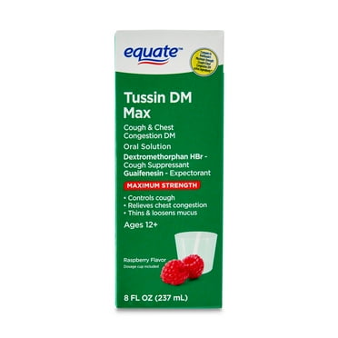 Equate Maximum Strength Non-Drowsy Tussin DM Max Cough and Chest Congestion Liquid, Raspberry Flavor, 8 fl oz, Compare to Robitussin® Maximum Strength Cough   Chest Congestion DM Active Ingredients