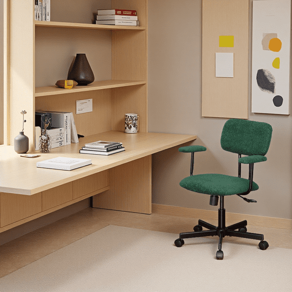 JJS Low Back Velvet Fabric Armless Home Office Computer Chair in Green