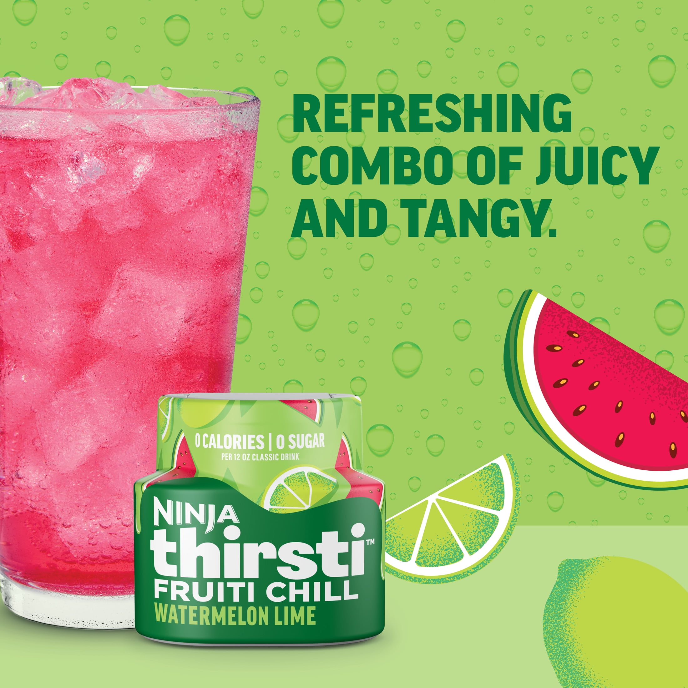 (2 pack) Ninja Thirsti FRUITI CHILL Watermelon Lime Flavored Liquid Water Drops, 1 Flavor Pod, WCFWTLI61