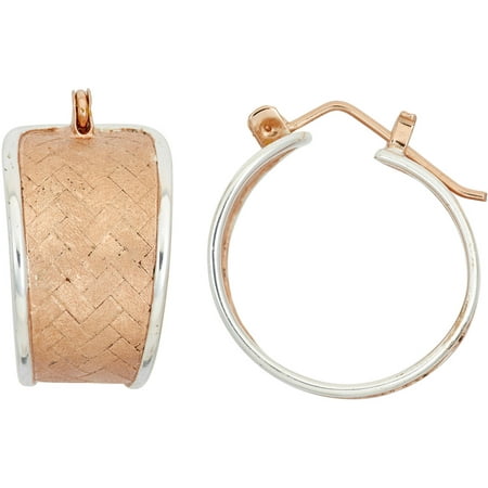 5th & Main Sterling Silver and 14kt Rose Gold-Plated Sterling Silver Wedding Band Woven Basket Weave Earrings