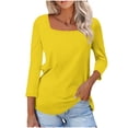thumbnail image 2 of TGSLY Women's Square Neck Tops Lightweight Soft 3/4 Sleeve Solid Color Shirts Loose Fit Dressy Casual Curved Hem Tunic Blouses XXXL, 2 of 8