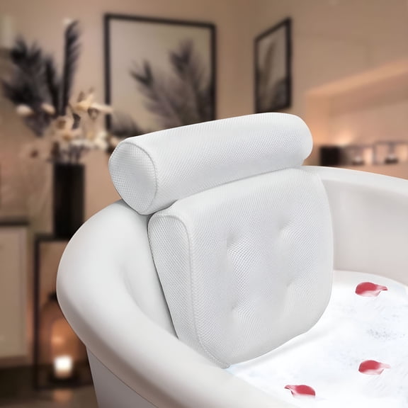 LAMIRO 3D Mesh Bath Pillow Home Spa Pillow with 6 Suction Cup Fits for Bathtub Hot Tub