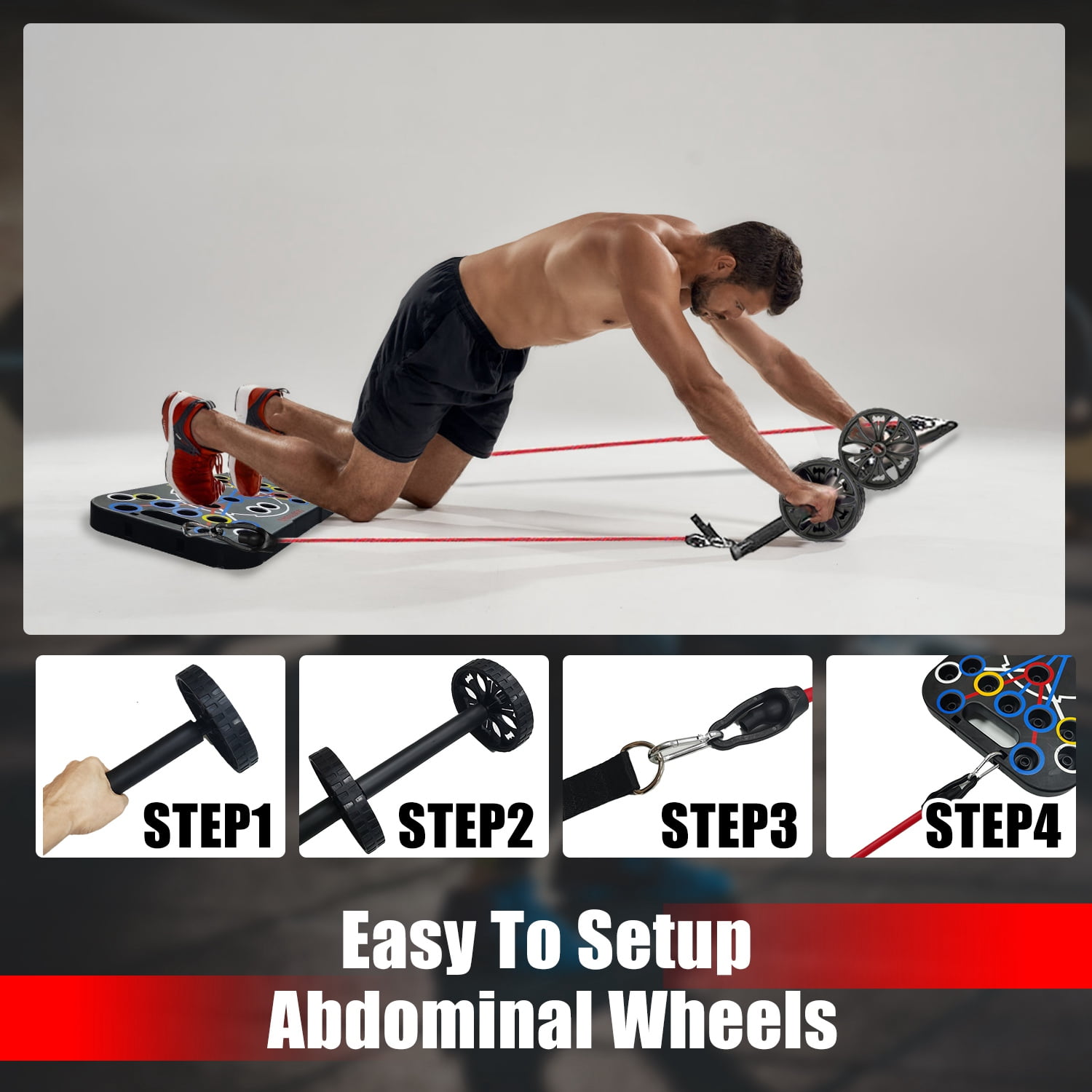 Teqhome Push up Board Portable Exercise Equipment Home Gym Equipment 15 Abs Fitness Accessories with Pilates Bar Resistance Bands Roller Wheel  at Home