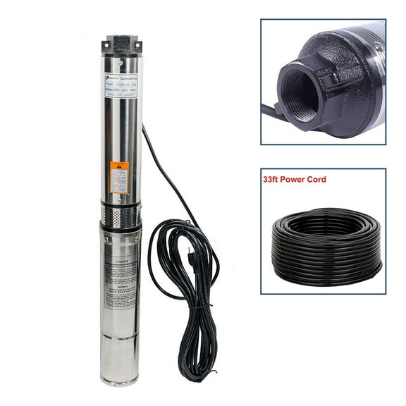 iMeshbean Deep Submersible Well Pump 1HP 33GPM 207ft Head with 33ft Electric Cable,220V 1.25" NPT Submersible Well Pump 4" Stainless Steel Water Pumps for Industrial, Irrigation and Home Use