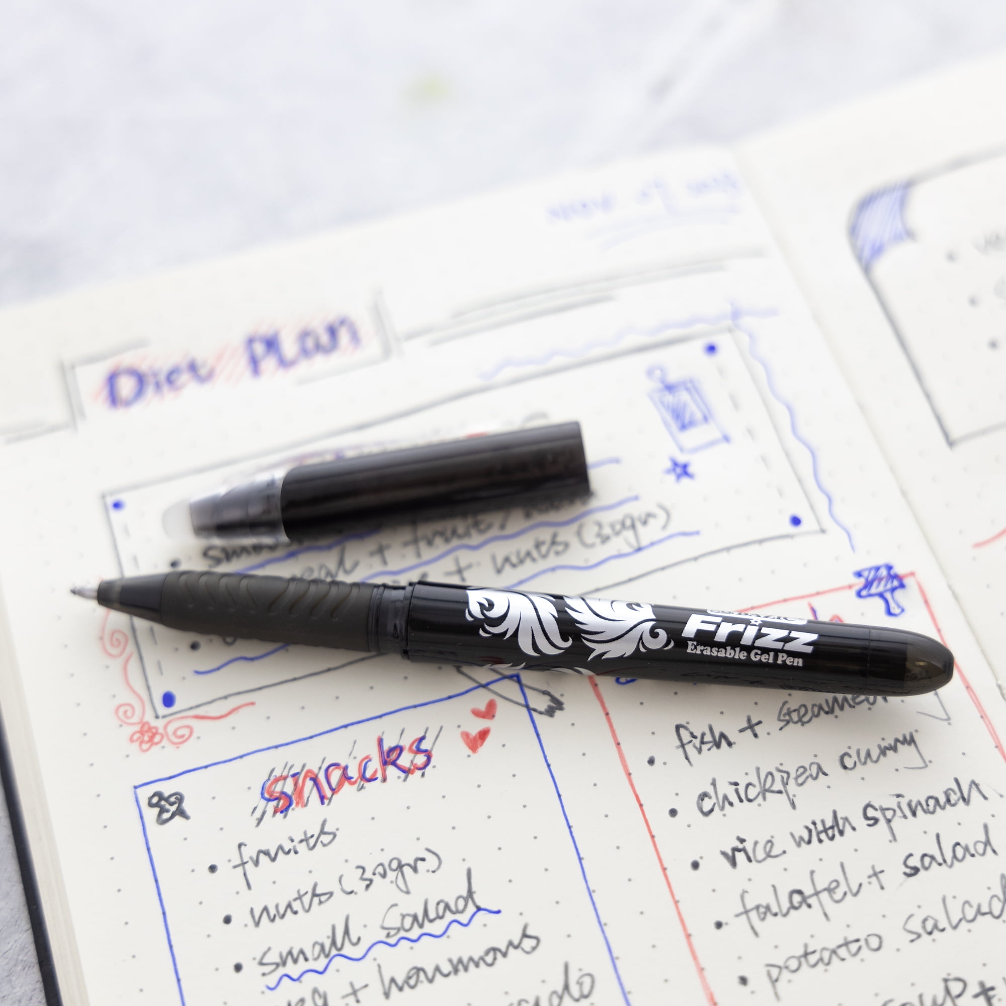 BAZIC Frizz Erasable Gel Pen 0.7mm Black Color, Pen Mistake Eraser, 24-Pack