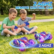 JoyStone Amphibious Remote Control Car Boat with LED Lights, 4WD RC Stunt Car Toy for Boys Girls, Water Beach Pool Toys for Kids Ages 8-12, Red&Blue