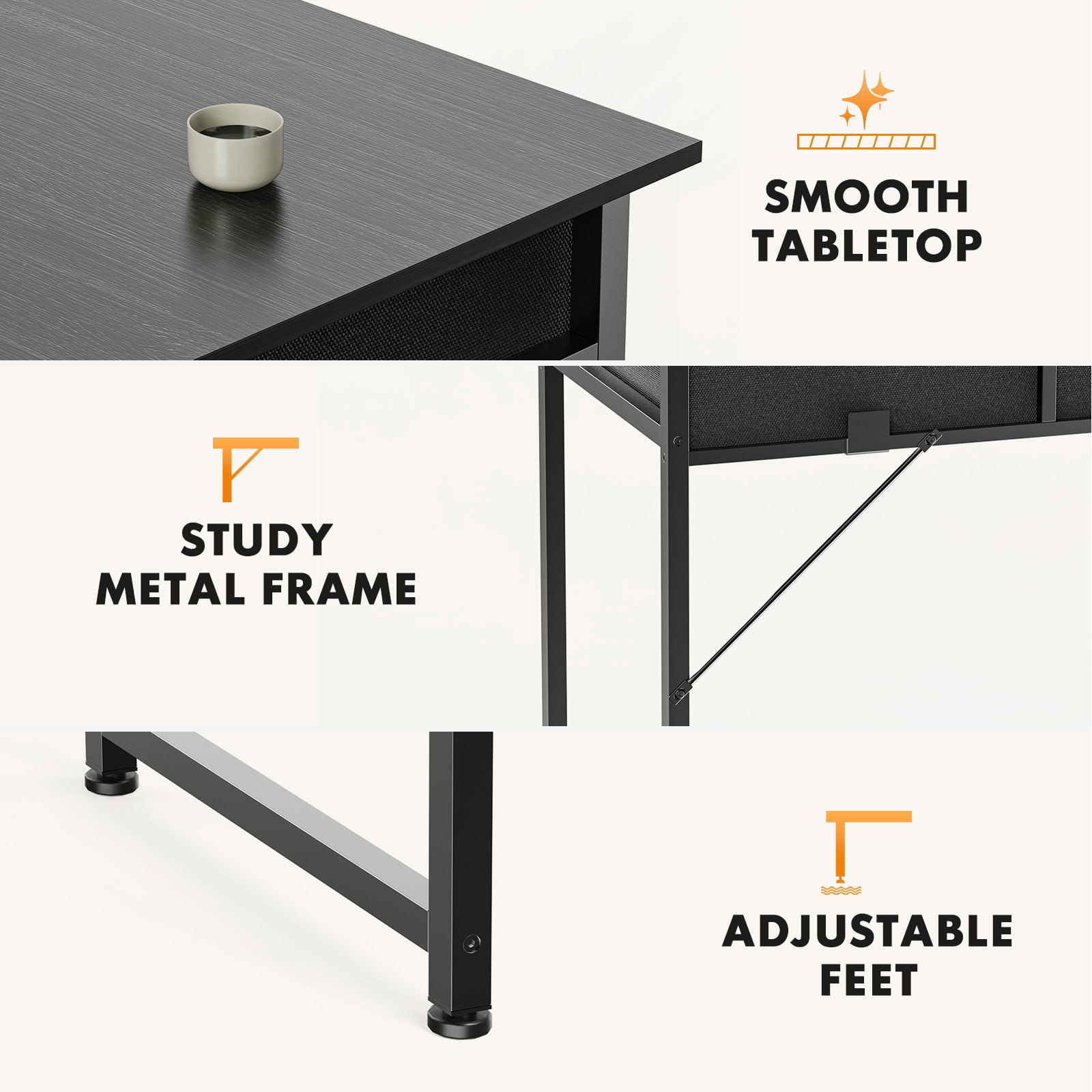 MAYEERTY 32 Inch Computer Desk with Drawers & Side Storage Bag, Metal Frame Writing Study PC Table with Headphone Hook, for Home Office Bedroom Vanity