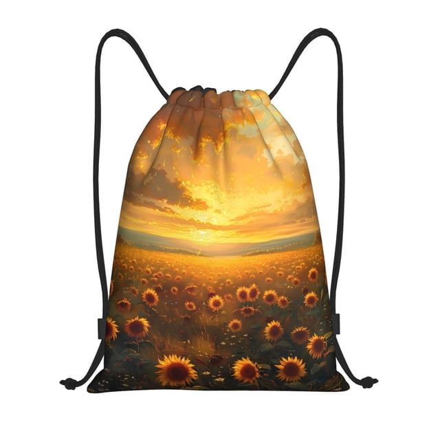 Saiise Sunflower Sunset Rainfall Pattern Sports Drawstring Backpack - String Swim Gym Bag with Wet Proof Pocket for Women&Men-Medium