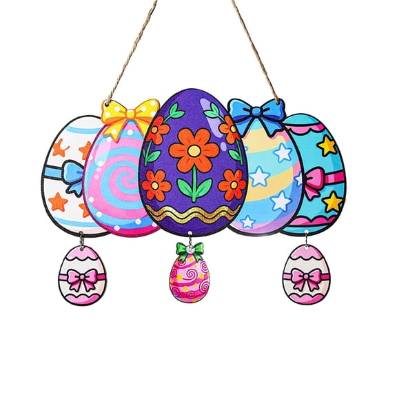 HuiXinOu Easter Door Hanger Sign, Wooden Hanging Decor with Rabbit and Egg Print, Large Holiday Welcome Decoration for Front Door, Home, Spring Party and Festival