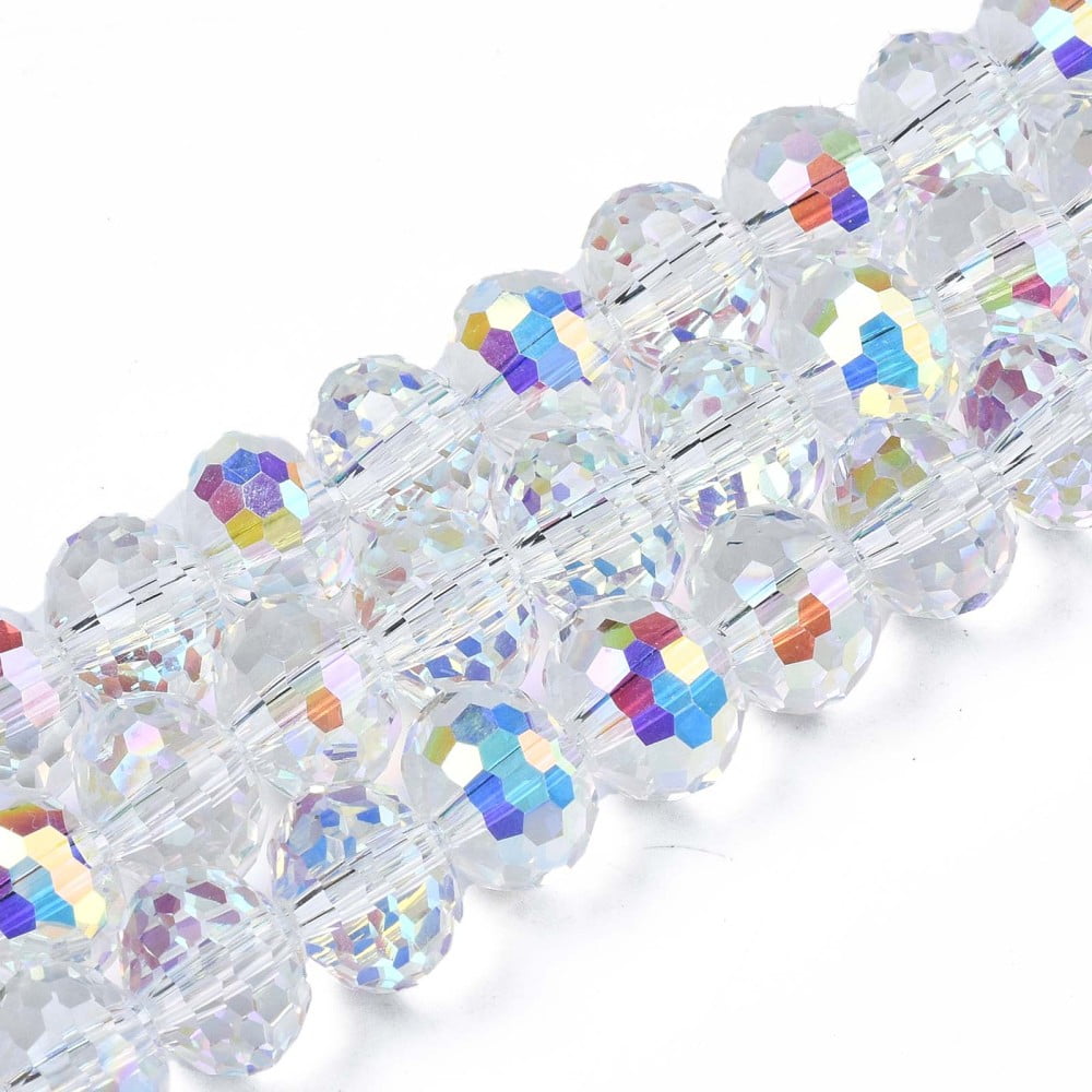 5 Strand Electroplate Transparent Glass Beads Strands AB Color Plated Faceted Rondelle Clear AB 10x7.5mm Hole: 1.4mm about 68~70pcs/strand
