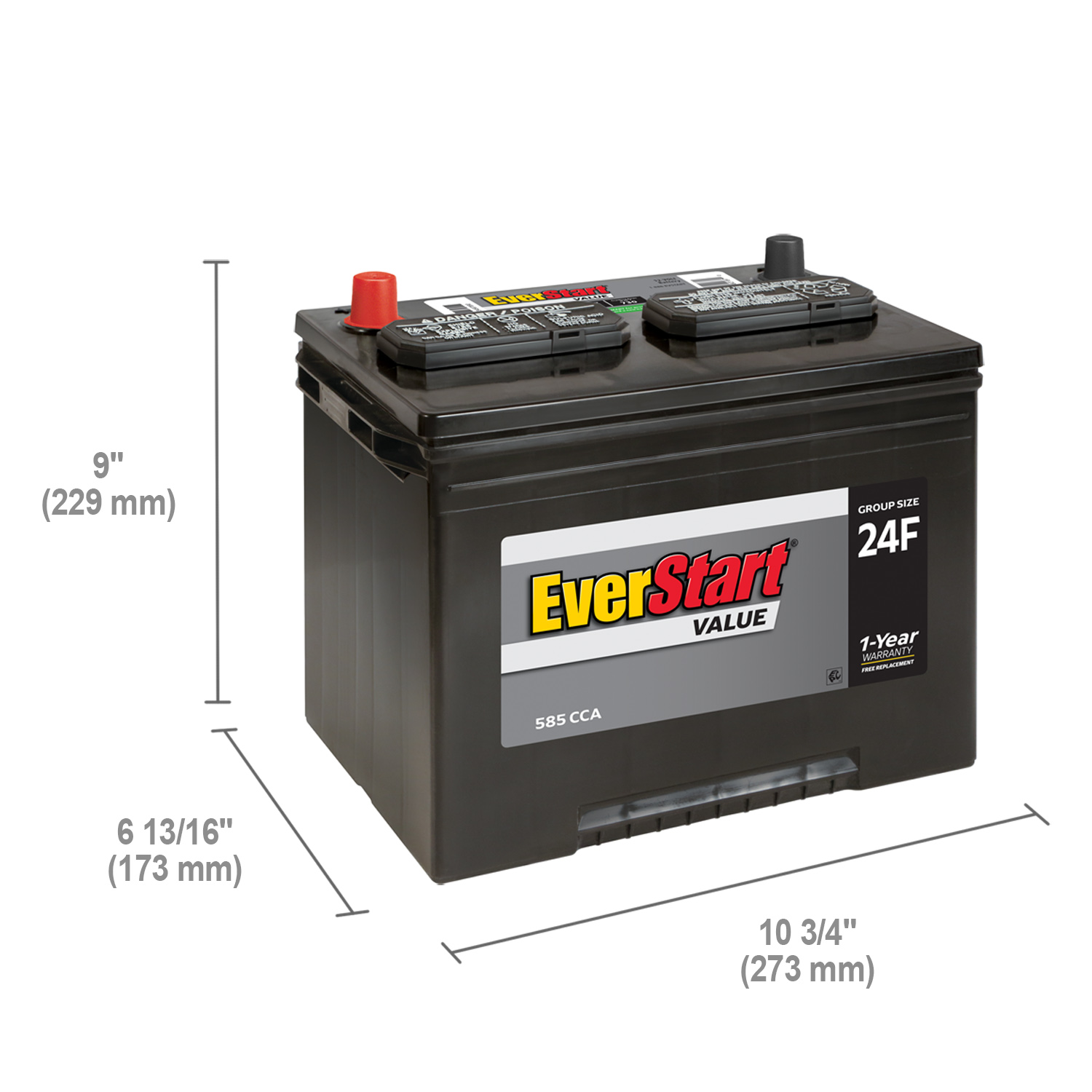 EverStart Value Lead Acid Automotive Battery, Group Size 24F 12 Volt, 585 CCA - image 2 of 7