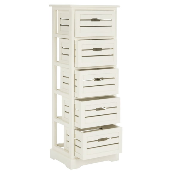 SAFAVIEH Sarina Solid Rustic 5 Drawer Cabinet, Distressed Cream (16.5 in. W x 12.6 in. D x 46.5 in. H)
