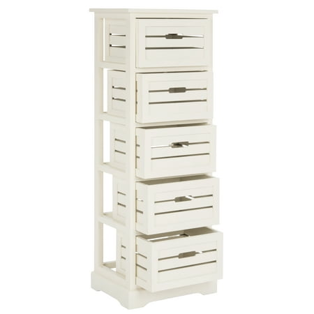 SAFAVIEH Sarina Solid Rustic 5 Drawer Cabinet Distressed Cream (16.5 in. W x 12.6 in. D x 46.5 in. H)