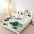 thumbnail image 4 of Homewish Rustic Lotus Twin Sheet Sets,Modern Aesthetic Art Twin Fitted Sheet,Green Lotus Leaves Flat Sheet For Girls Kids,Microfiber Bedroom Decor,3-Piece, 4 of 7