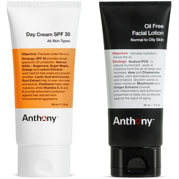 Anthony Oil Free Facial Lotion, 3 Fl Oz and Anthony Day Cream SPF 30, 3 Fl Oz