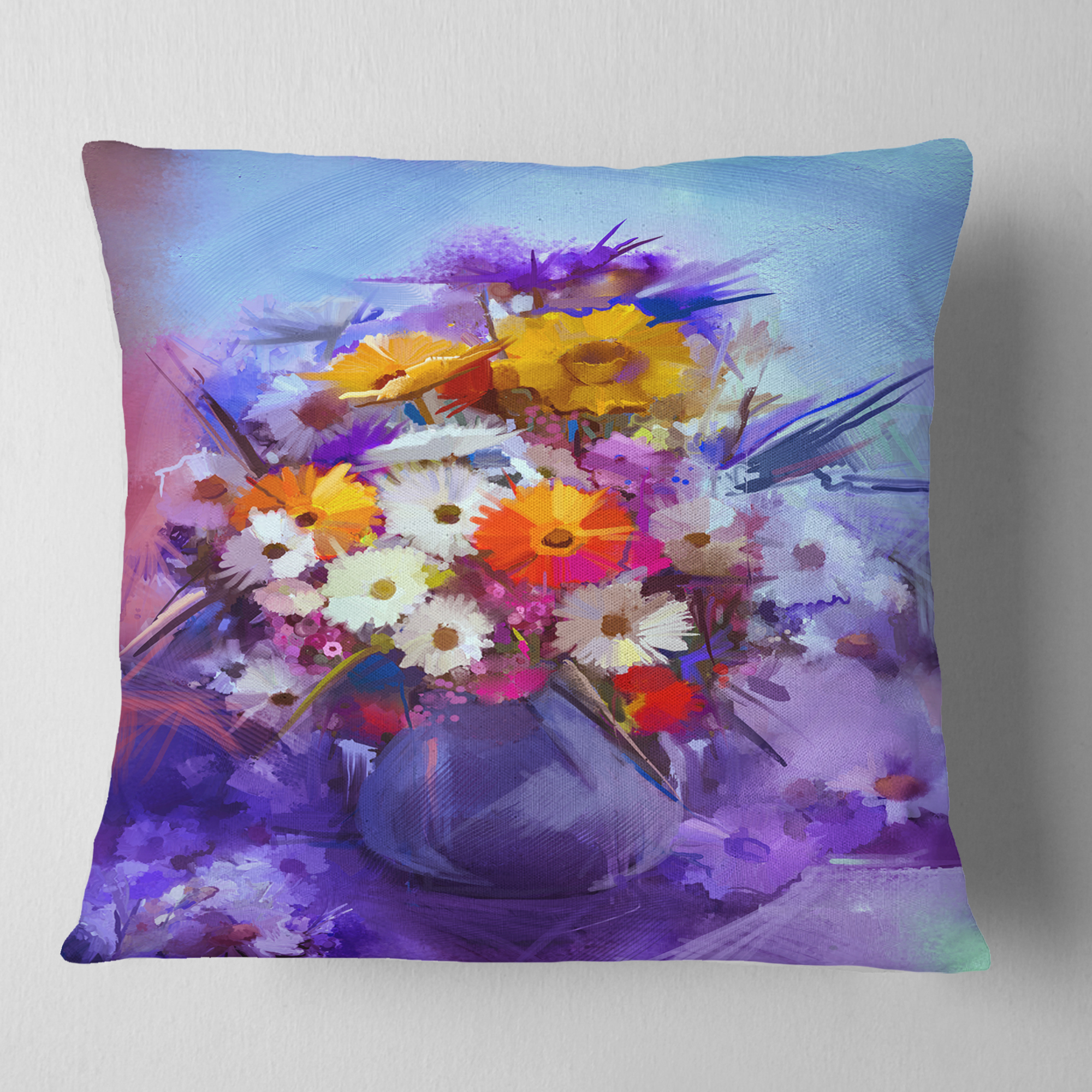 Designart Watercolor Flowers in Purple Vase - Floral Throw Pillow - 16x16