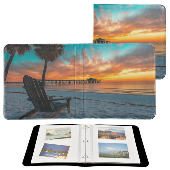 BZSMCE Photo Album Book Scrapbooking Beach Sunset with Pier Printed Picture Album