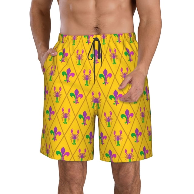 Fotbe Mardi Gras Crayfish and Fleur de lis Trajes de Baño Estampados para Hombre, Shorts de Verano de Secado Rápido, Ropa de Playa, Bañadores-XX-Large