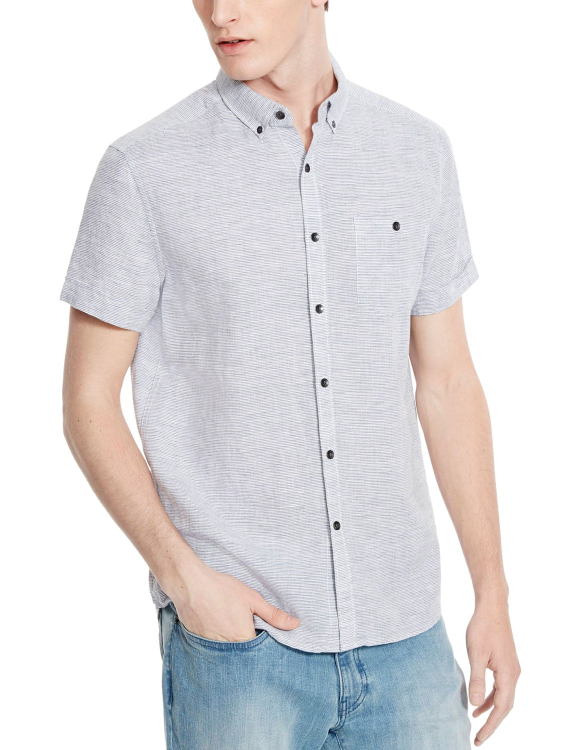 Kenneth Cole - KENNETH COLE Reaction Short Sleeve Striped Shirt Smokey ...