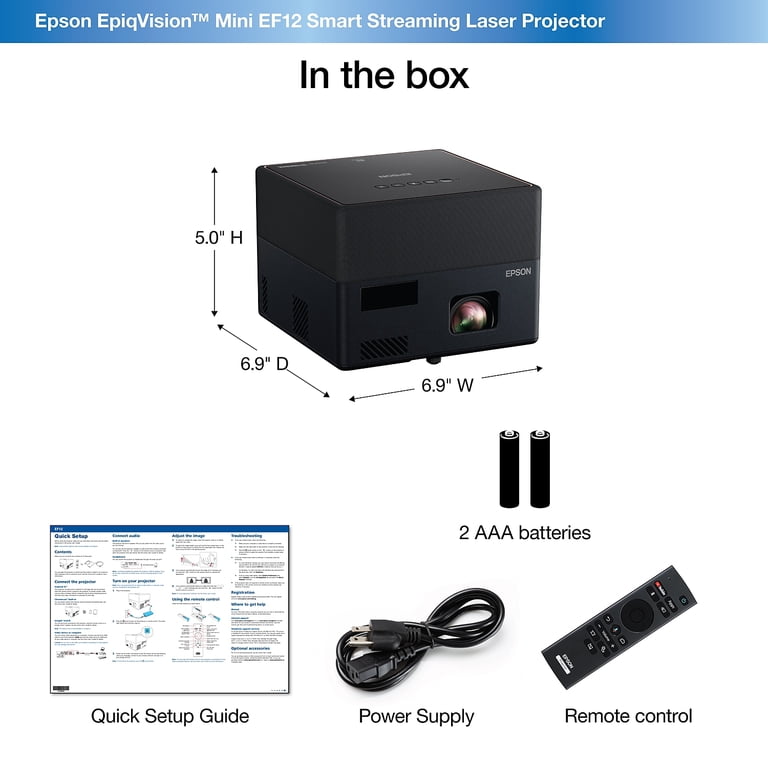 Epson EpiqVision Mini EF12 Smart Streaming Laser Projector, 150