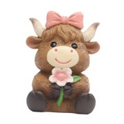Dualoai Spring Highland Cow Statue Animal Sculpture for Bookshelf Living Room Garden Style B