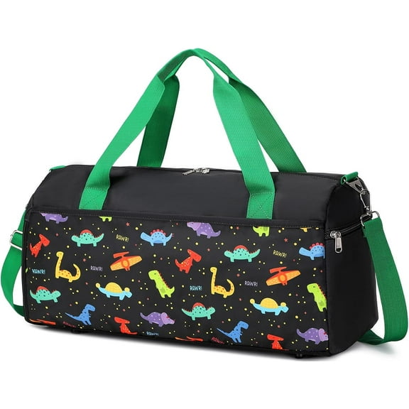 Mygreen Gym Duffle Bag for womens, Gymnastics Sports Bag for womens Women Large Overnight Weekender Carry On Travel Bag with Shoe Bag and Wet Pocket Tie Dye Pink Dinosaurs-Large