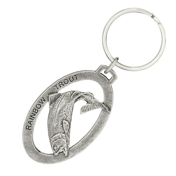 Rainbow Trout Leaping Keychain, F003KC, 2 Inch, Freshwater Fish, Fishing, Gift, Metal, Key Fob, Key Ring, Keys, Zipper Pull, Luggage Tag, Pewter, Backpack, Over 300 Keychains Designs, Handmade in USA