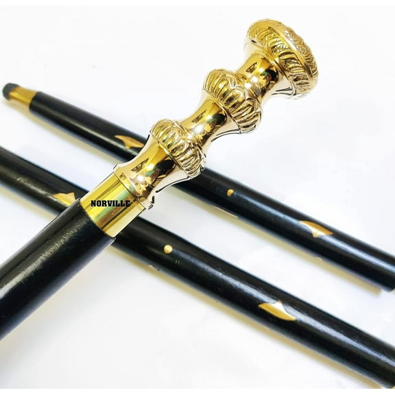 Antique Victorian Walking Cane Stick Wooden Morning Walking Cane with Brass Handle