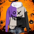thumbnail image 2 of Halloween Hoodies for Women Patchwork Pumpkin Graphic No Pocket Sweatshirt Long Sleeve Pullover Tops Fall Winter Warm Purple XL, 2 of 3