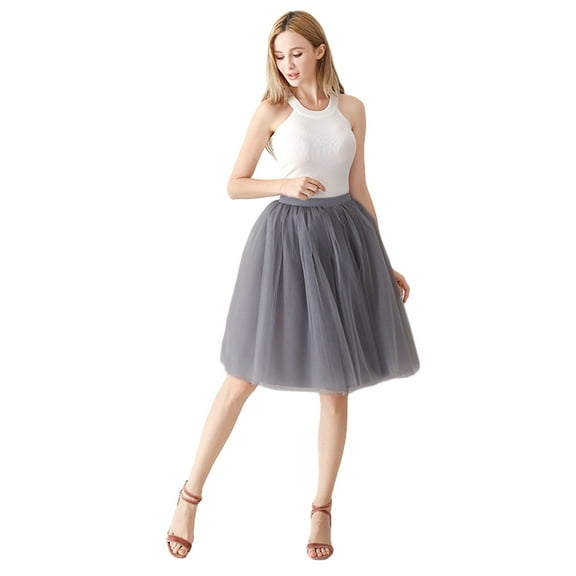 Women Adult Tutu Skirt Fashion Elastic Waist A-Line Skirts 65cm 7 Layers Tulle Skirts Prom Party Petticoat