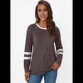 thumbnail image 4 of Camisetas de Larga para Mujer, Camisetas Casuales con Cuello Redondo y Bloques de Color, Ropa de Moda de Otoño, Conjuntos Modernos Color Café S, 4 of 8