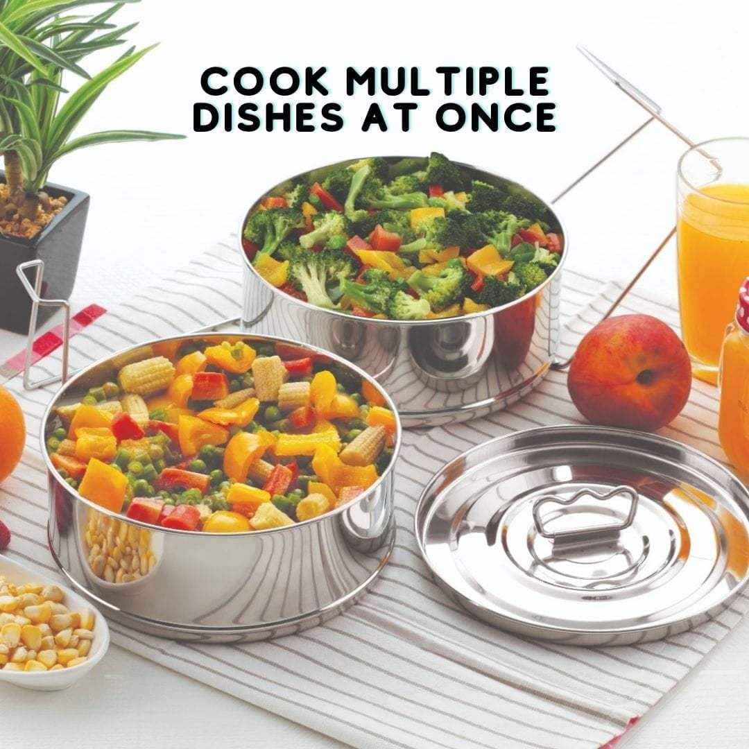 JoyUs Stackable Insert Pans Microwavable Stainless Steel Steamer Basket 6QT 2 Count