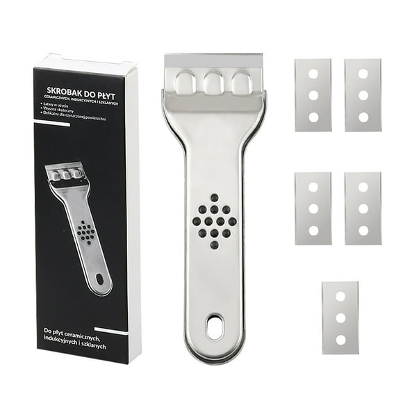 MOQIN Razor Blade Scraper Tool with 5pcs Extra Blades, Glass Top Stove Scraper for Oven Door, Stainless Steel Blades for Glass Clean,Paint,Old Label,Decal Sticker,Adhesive Remover