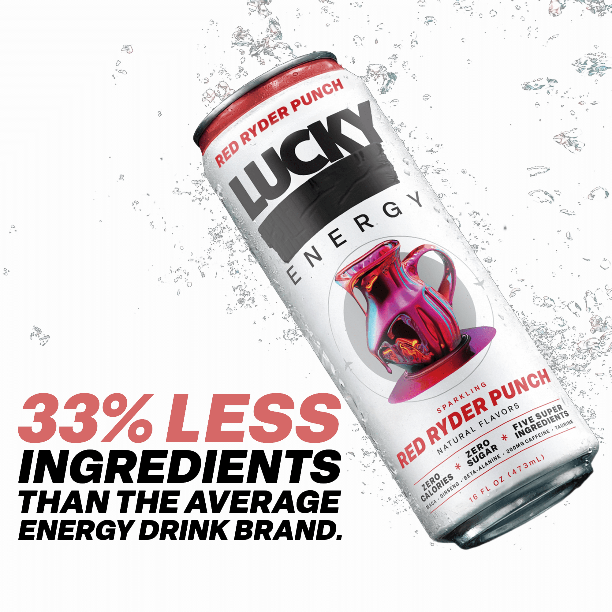 Lucky Energy Sugar Free Energy Drinks 16 fl oz Can, Tropical