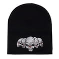 thumbnail image 2 of Skull Beanie Short Knit Cuffless Winter Hat with Embroidered Skulls Design for Men and Women, Black Skulls, 2 of 3
